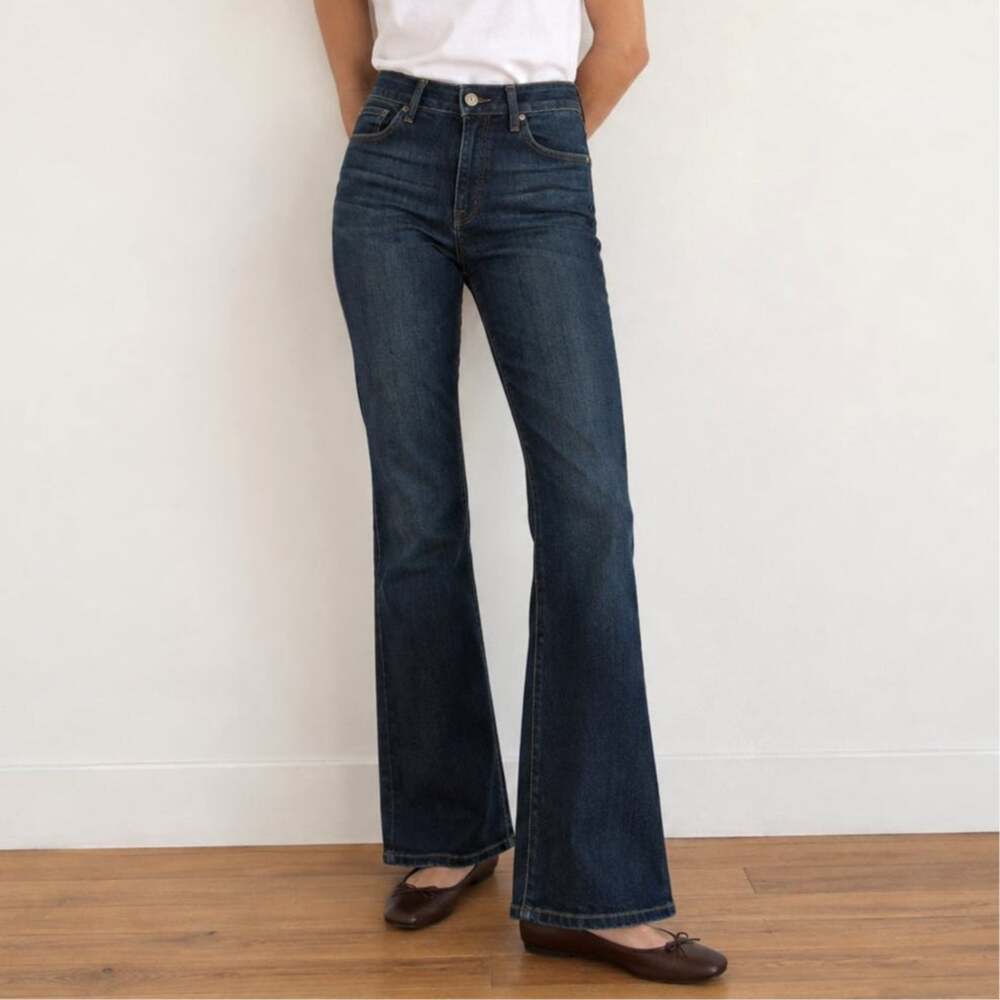 DL1961 Heather Petite High Rise Flare Jeans 29 Magnolia Dark Wash Stretch Denim